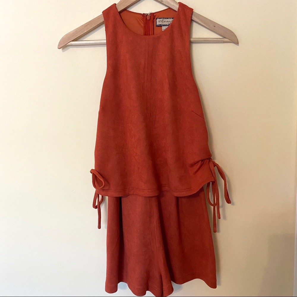 Paper Crane Orange Faux Suede Lace Up Romper